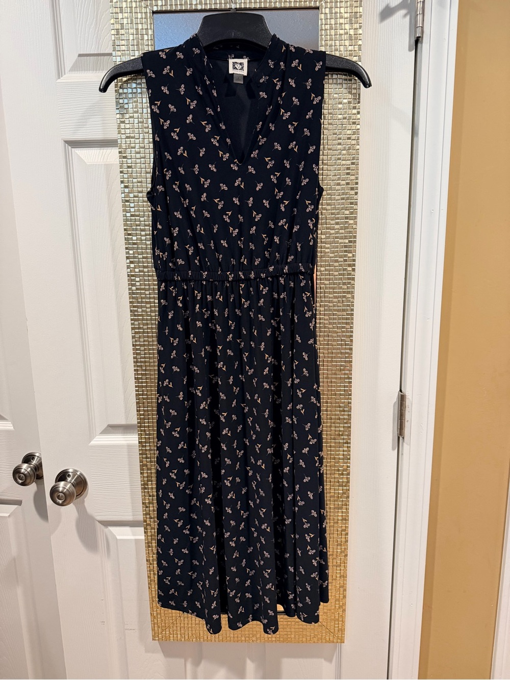 Anne Klein Black Sleeveless Floral Tea Dress